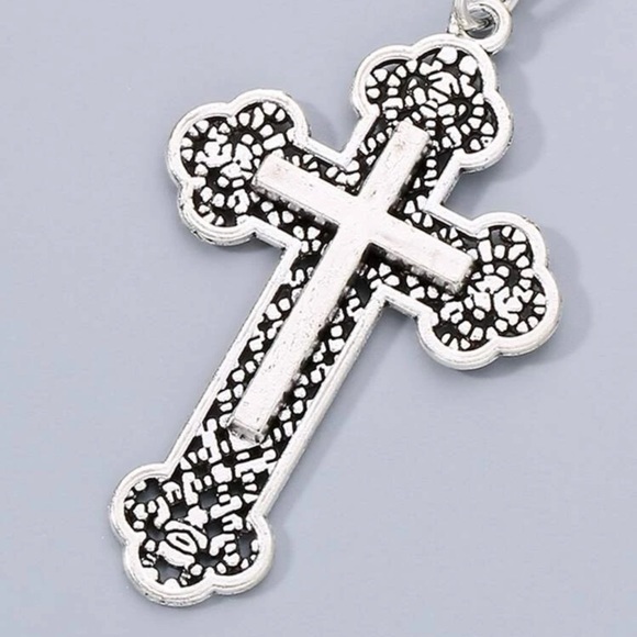Hollow Out Cross Charm Keychain Silver Plated Spiritual - Picture 4 of 6